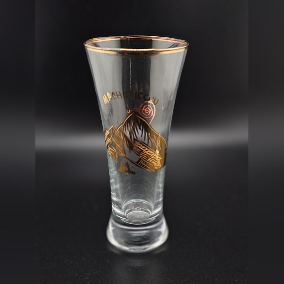 Machu Picchu Shot Glasses Liquor Glass Set Of 3 Peru 14K Gold Plated Print llama - Picture 2 of 10